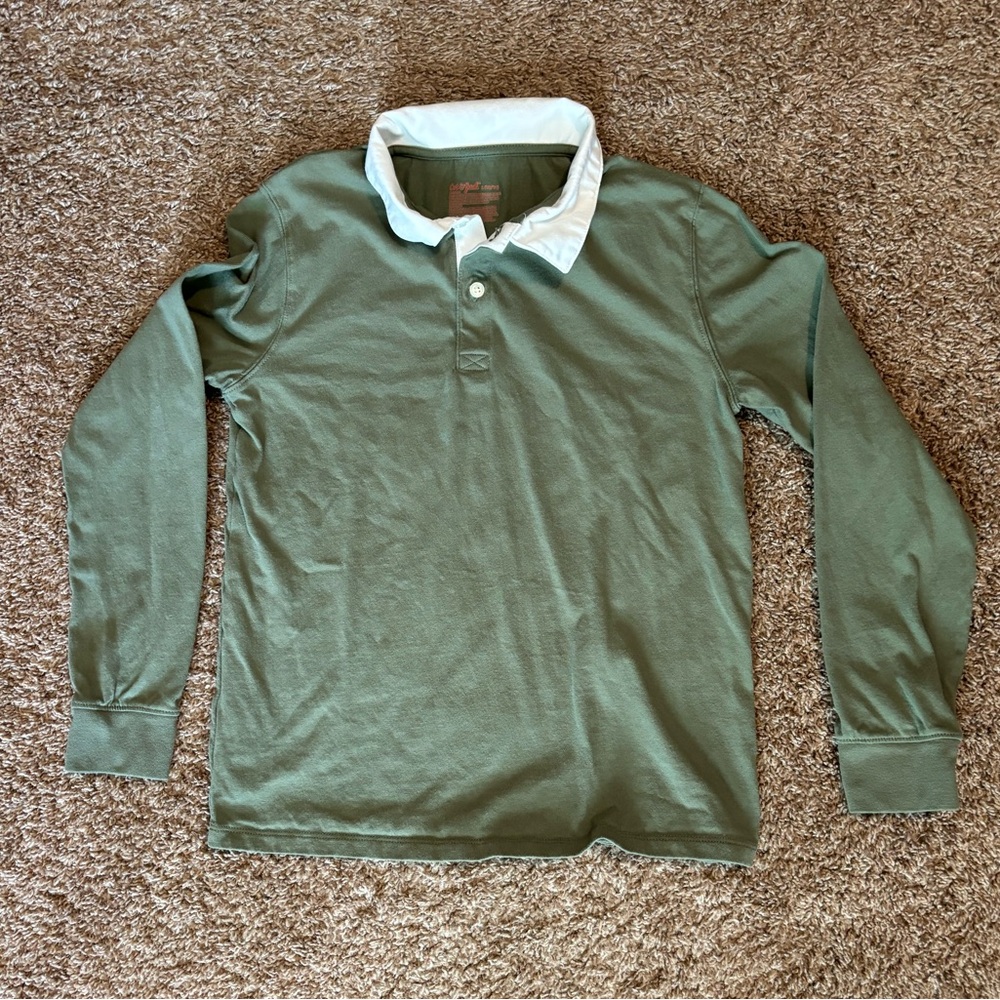 Boy’s Cat and Jack Long Sleeve Polo in Muted Olive Green Size L (10-12)